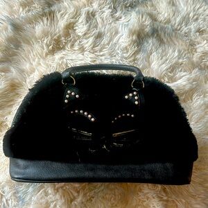 Betsey Johnson Black Fur Cat tote